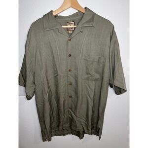 Tommy Bahama Button Down Shirt Mens M Olive Green Excellent Silk Herringbone
